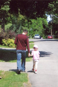 Guyside writer Bob LeDrew walking hand-in-hand with his friend "Kate"  